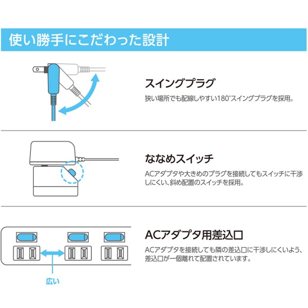 エレコム 電源タップ コンセントタップ ほこり防止 個別スイッチ付 雷ガード 6個口 2.5m ブラック AVT-K6A-2625BK