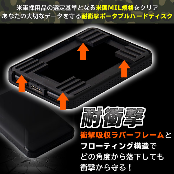 耐衝撃 薄型 ポータブルハードディスク 小型 HDD 1TB USB3.1(Gen1)【LHD-PBL010U3BK】 ロジテックダイレクト限定