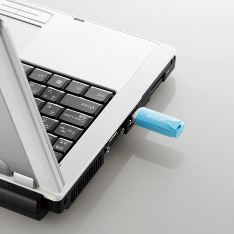 エレコム【 アウトレット 】 USBメモリ 64GB キャップ式 USB3.0 USB3.2 Gen1 読込 最大100MB/s 暗号化 セキュリティ キャップ紛失防止機能付 ブルー MF-HTU3B064GBU