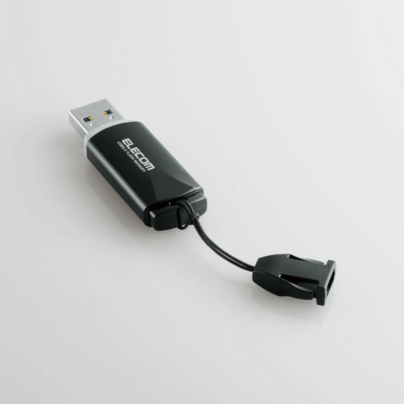 エレコム【 アウトレット 】 USBメモリ 64GB キャップ式 USB3.0 USB3.2 Gen1 読込 最大100MB/s 暗号化 セキュリティ キャップ紛失防止機能付 ブラック MF-HTU3B064GBK