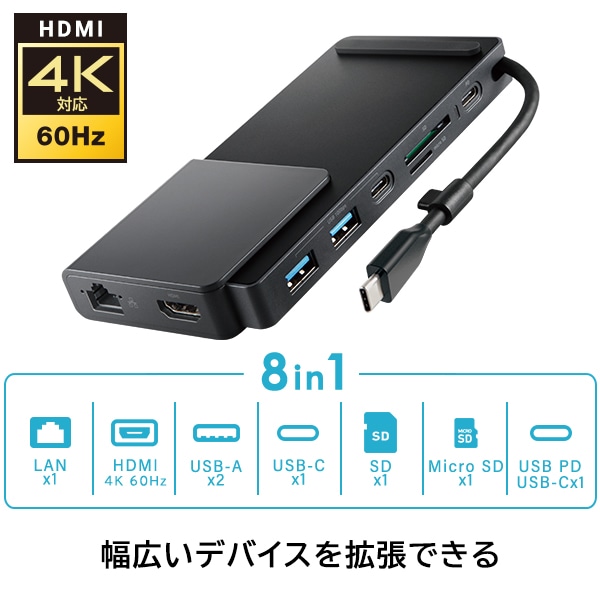 USB Type C 8in1 ポータブル ドッキングステーション iPhone 15 HDMI 