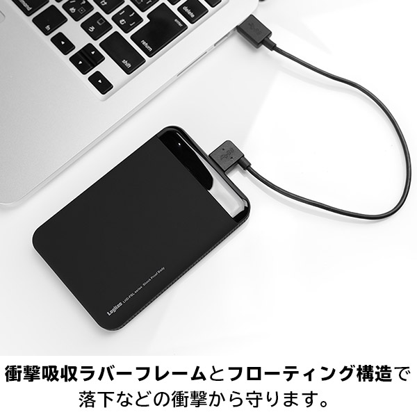 滑りにくい 特殊ラバー素材 耐衝撃USB3.1(Gen1) / USB3.0対応のポータブルハードディスク（HDD）[3TB/ブラック]【LHD-PBM30U3BK】