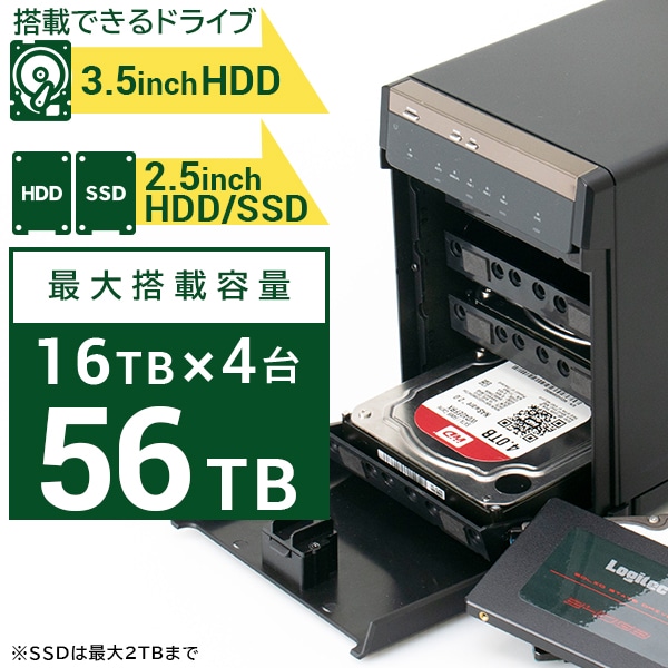 Type-C対応 HDDケース 3.5インチ 2.5インチ SSD（ハードディスクケース） 4BAY 外付 RAID機能なし USB3.2(Gen2)【LHR-4BNHUC】 ロジテックダイレクト限定