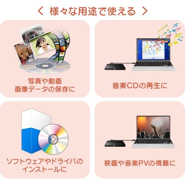 ポータブル DVD CDドライブ バスパワー対応 【LDR-LPWBW8U2NDB】