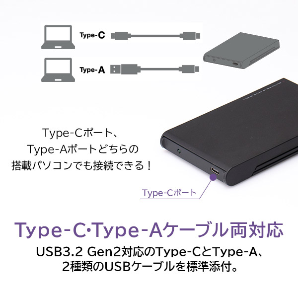 HDDケース（ハードディスクケース）SSDケース 2.5インチ USB3.2 Gen2 Type-C ポータブル ソフト付き【LHR-PBSUCS】 ロジテックダイレクト限定