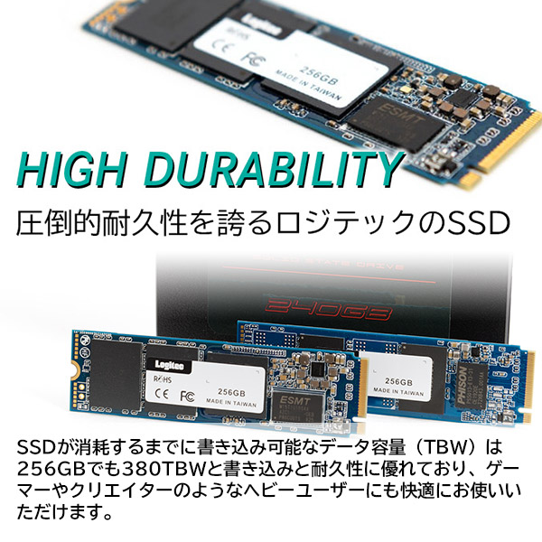 【終売・後継機あり】ロジテック DRAM搭載 内蔵SSD M.2 NVMe対応 256GB データ移行ソフト付【LMD-MPD256】