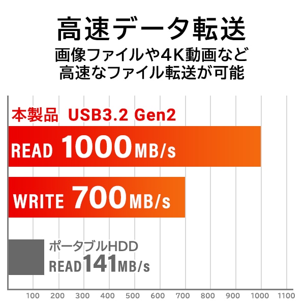 ポータブルSSD 1TB 高速 外付け SSD type-C type-A 両対応 USB3.2 Gen2 typeC 読込速度1000MB/秒 PS5 / PS5 Pro / PS4 動作確認済 スティック USBメモリサイズ シルバー LMD-SPCH100ACSV