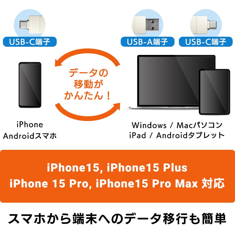 外付け SSD USB Type-A / USB Type-C 両挿し スティック型 コンパクト USBメモリサイズ USB3.2 Gen2 iPhone15 / 16 / 16Pro PS4 PS5 PS5Pro 動作確認済 500GB LMD-SPE050UAC