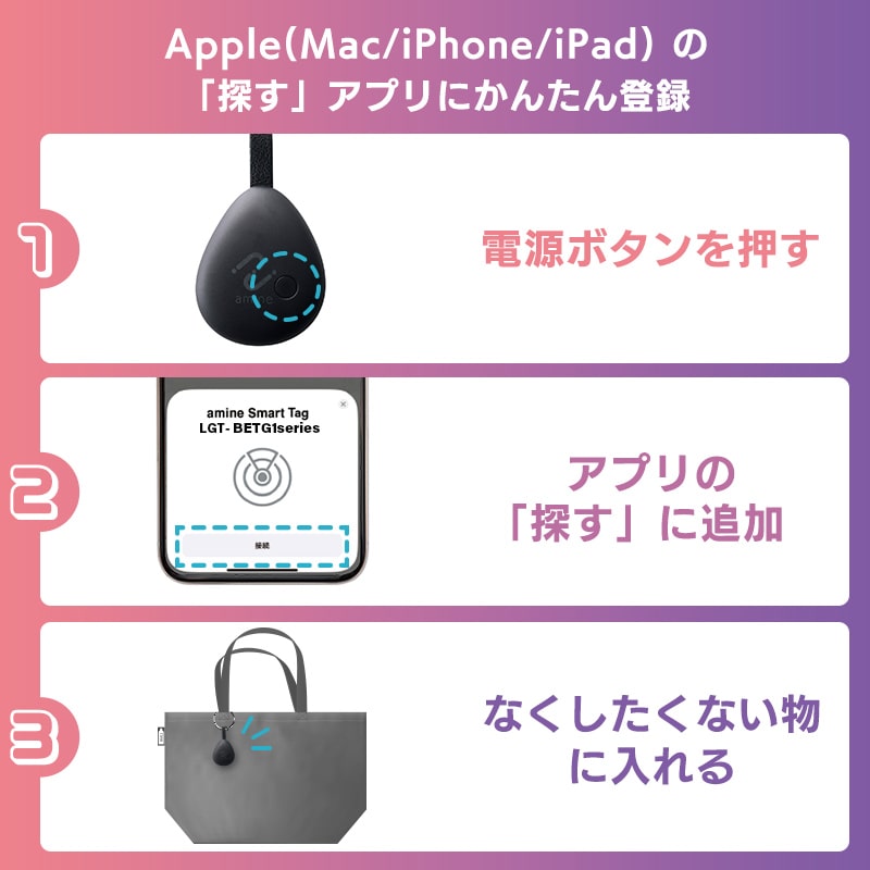 電池交換可能 スマートタグ 紛失防止タグ 探す iPhone iPad 用 忘れもの防止タグ 位置確認 追跡 探し物発見 iOS スマホ 小型 amine エントリーモデル LGT-LWBETG2BKA