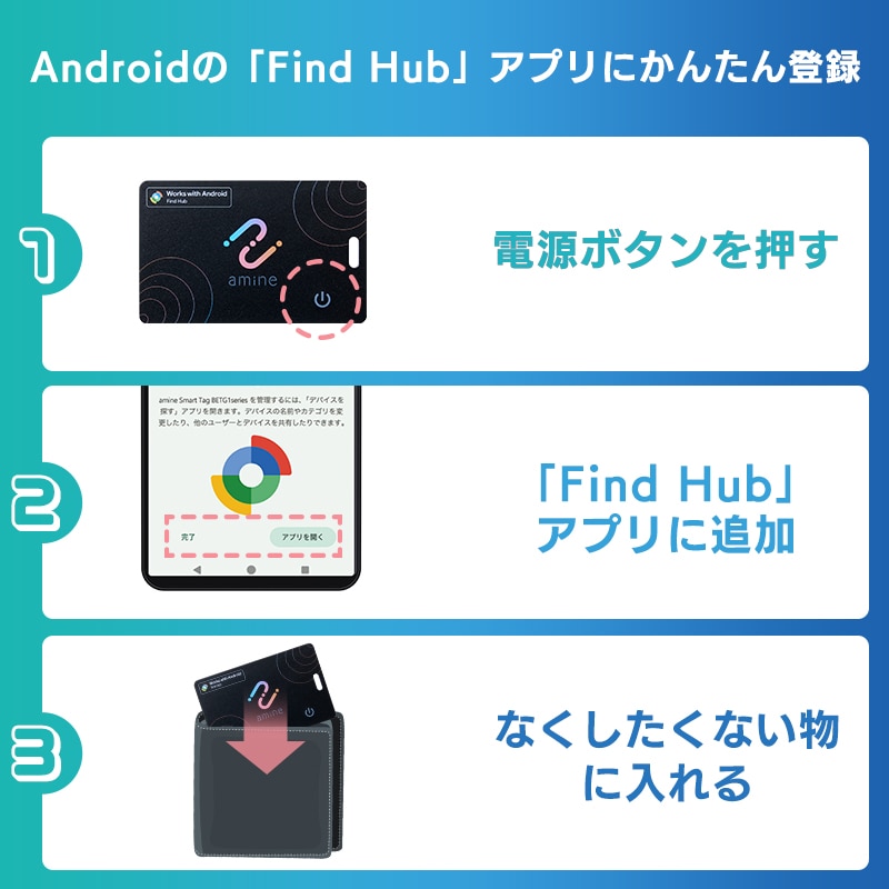 Android 対応 最大5年 使い切り スマートタグ 紛失防止タグ サーチタグ Google「デバイスを探す」対応 忘れもの防止タグ カード型 薄型 小型 アンドロイド 探し物発見 amine LGT-LWNNCD1BKG