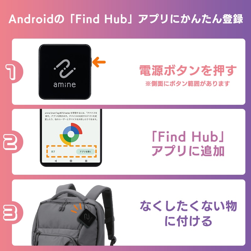 Android 対応 USB Type-C充電式 スマートタグ 紛失防止タグ サーチタグ【Google 「デバイスを探す」 対応】忘れもの防止タグ アンドロイド タグモデル 探し物発見 amine LGT-LWUCTG1BKG