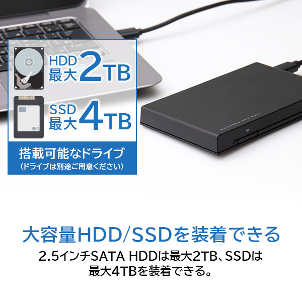 HDDケース（ハードディスクケース）SSDケース 2.5インチ USB3.2 Gen1(USB3.0) ポータブル ソフト付き【LHR-PBSU3S】 ロジテックダイレクト限定