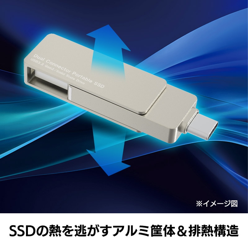 外付け SSD USB Type-A / USB Type-C 両挿し スティック型 コンパクト USBメモリサイズ USB3.2 Gen2 iPhone15 / 16 / 16Pro PS4 PS5 PS5Pro 動作確認済 500GB LMD-SPE050UAC