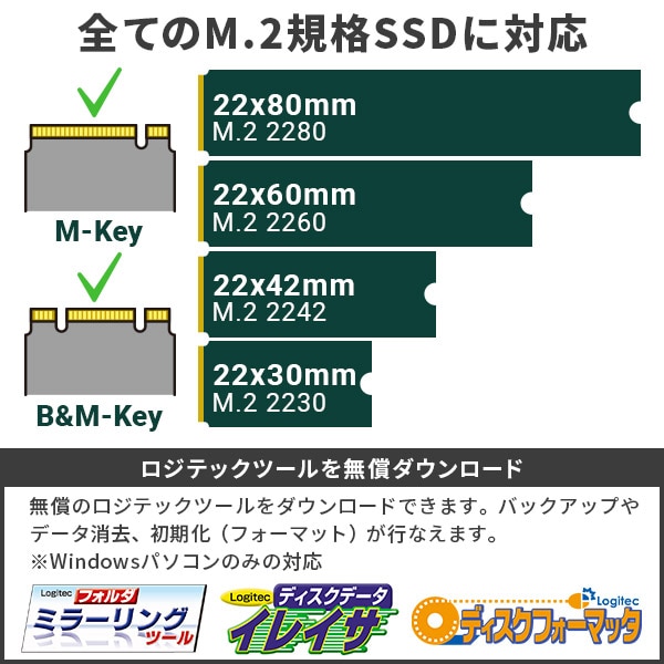 外付けSSD M.2 NVMe Type-C Type-A 両挿しタイプ USB3.2 Gen2 256GB【LMD-PNVS250UAC】 ロジテックダイレクト限定