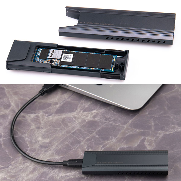 SSD M.2 換装キット 256GB NVMe対応 Type-C Type-A ケーブル両対応 データ移行ソフト付 / 外付けSSDで再利用可 放熱仕様筐体 【LMD-SMC256UC】