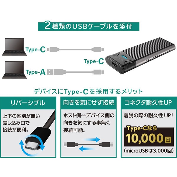 SSD M.2 PC 換装キット 256GB 変換 NVMe対応 Type-C Type-A ケーブル両対応 データ移行ソフト付 / 外付けSSDで再利用可 放熱仕様筐体 LMD-SMB256UC ロジテックダイレクト限定