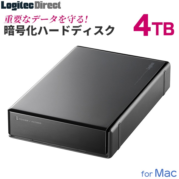 Mac専用 USB3.1(Gen1) / USB3.0 ハードウェア暗号化セキュリティ外付けハードディスク（HDD） 4TB 【LHD-EN40U3BSM】 ロジテックダイレクト限定
