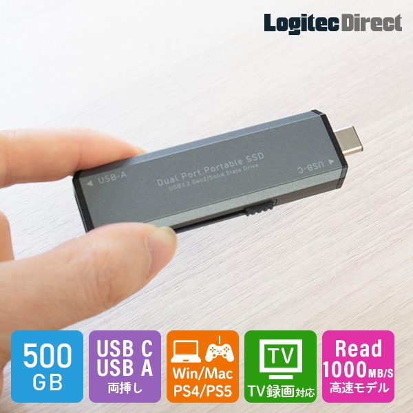 ロジテック ポータブル SSD 500GB 高速 外付け　スティック型 USB