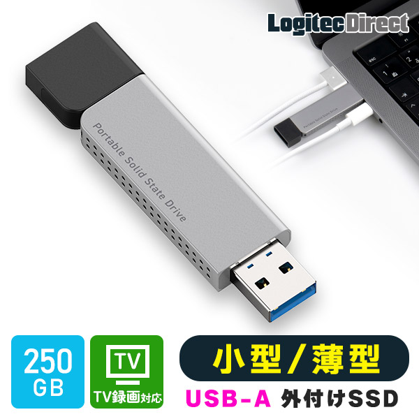 薄型 スリム スティック型 コンパクト 外付け SSD 250GB USB3.2 Gen1 テレビ録画 TV PS5 / PS4 動作確認済 USB メモリサイズ ロジテック【LMD-SPDL025U3】【予約受付中2/27出荷予定】