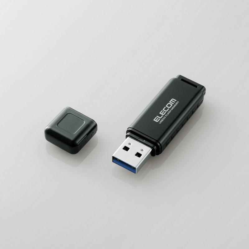エレコム【 アウトレット 】 USBメモリ 64GB USB3.0 高速 シンプルデザイン 暗号化 セキュリティ キャップ紛失防止機能付 ブラック MF-HSU3A64GBK